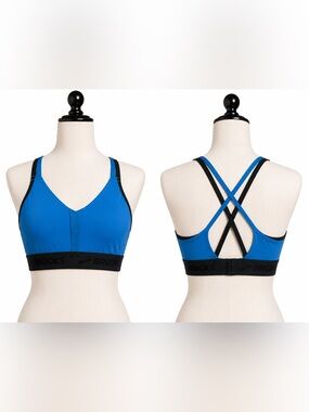 Brooks Blue Black Crossback Sports Bra Size XS/S Running Gym Athleisure Fit